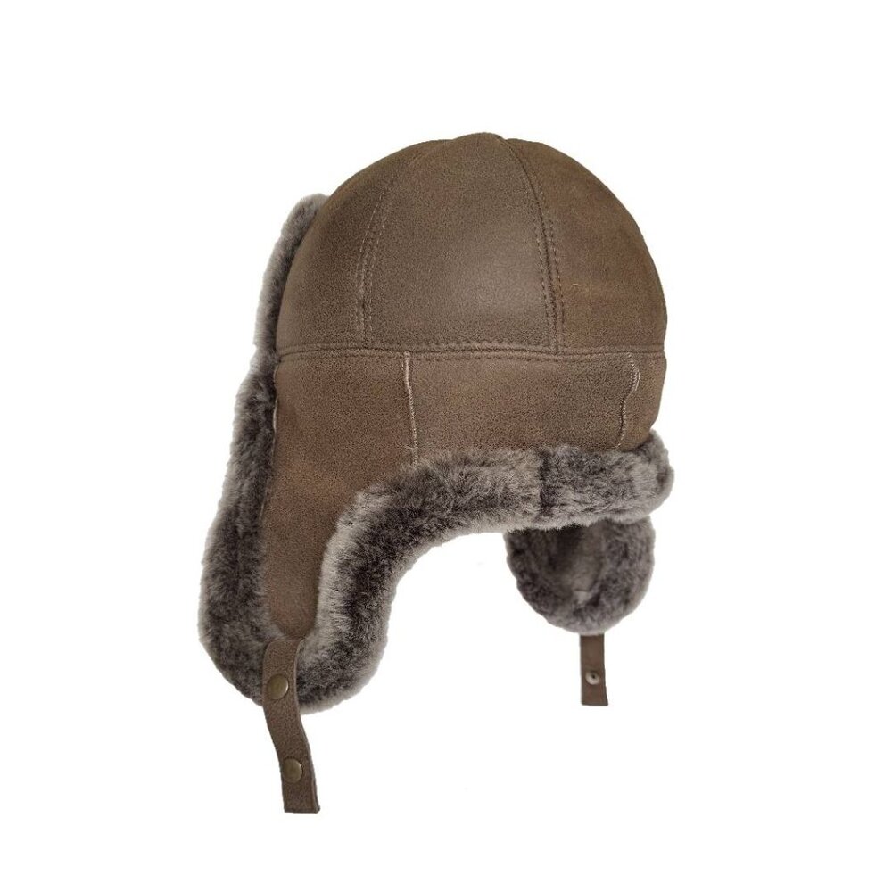 Shearling Sheepskin Leather Trapper Hat Aviator | Winter Hat | Ushanka - Picture 2 of 8